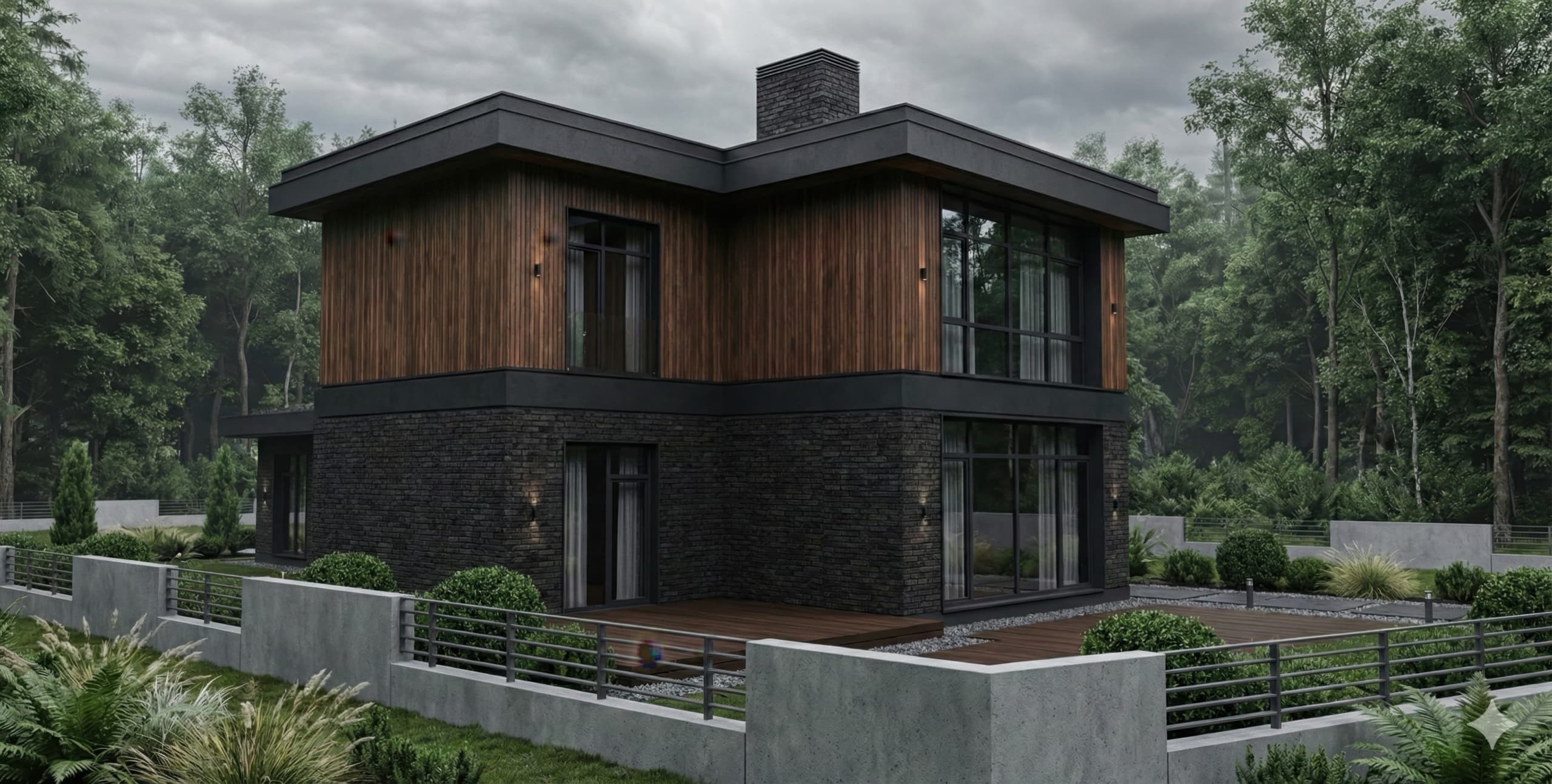 Detail of stone base meeting timber cladding at the upper floor