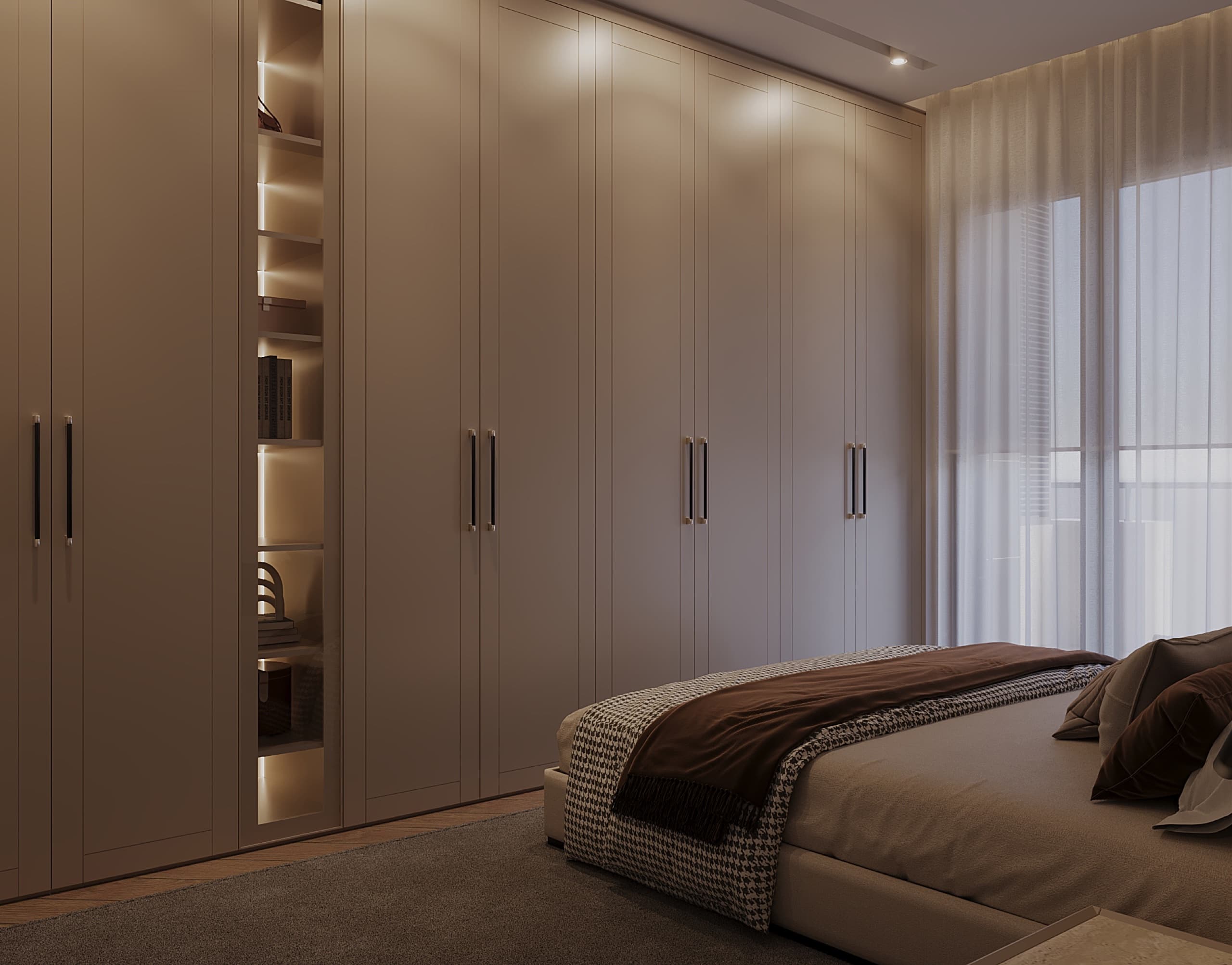 Hallway with concealed storage and accent wall
