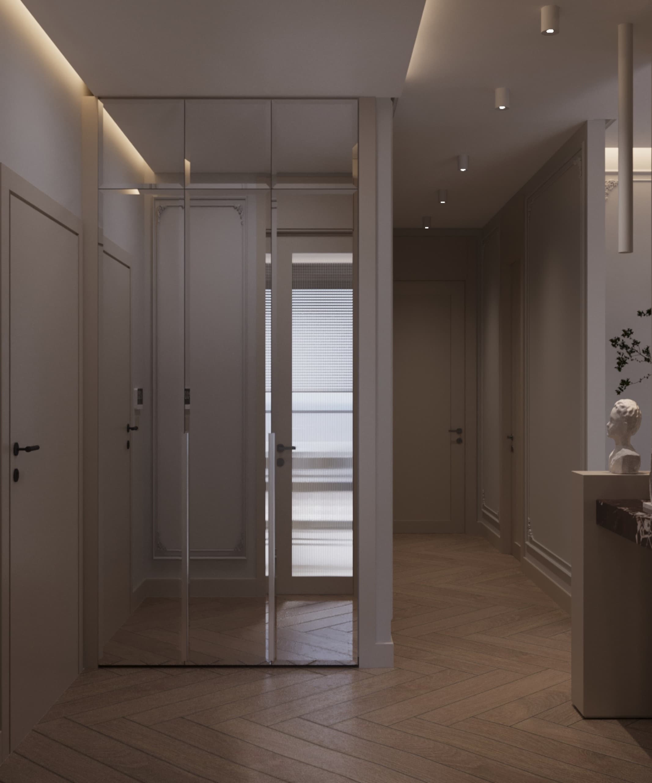 Wide view of open-plan living and kitchen