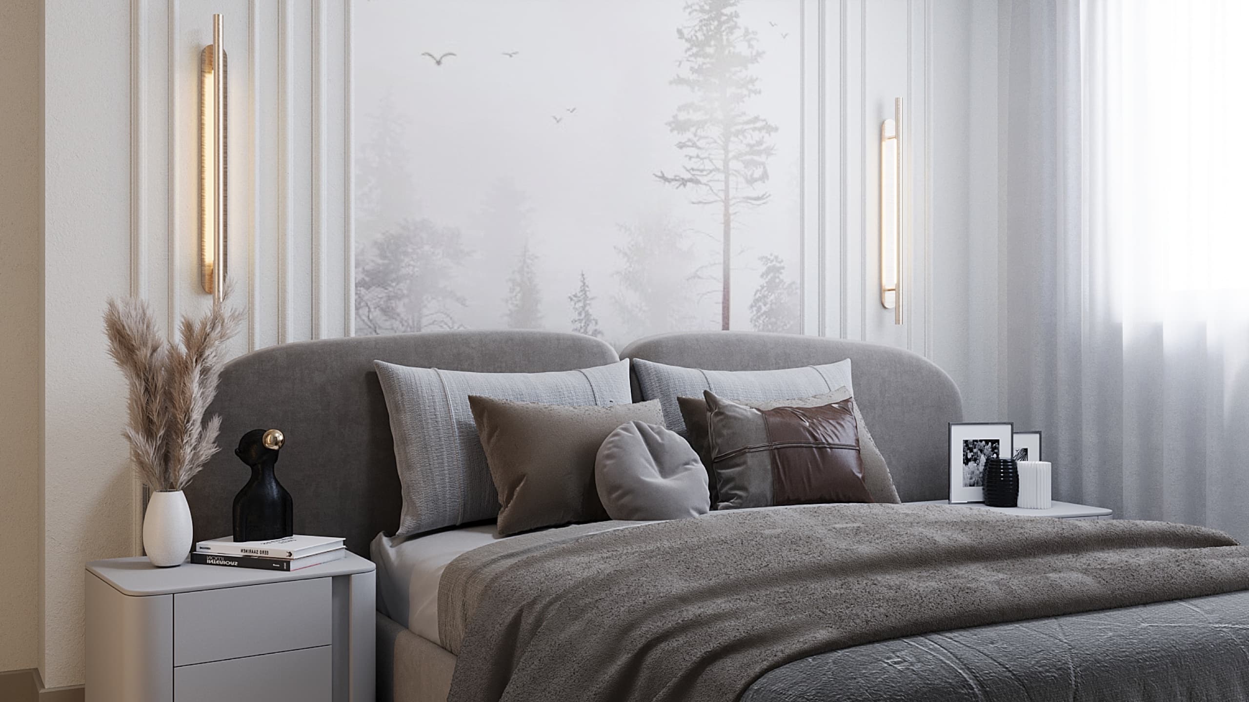 Dressing area with built-in wardrobes