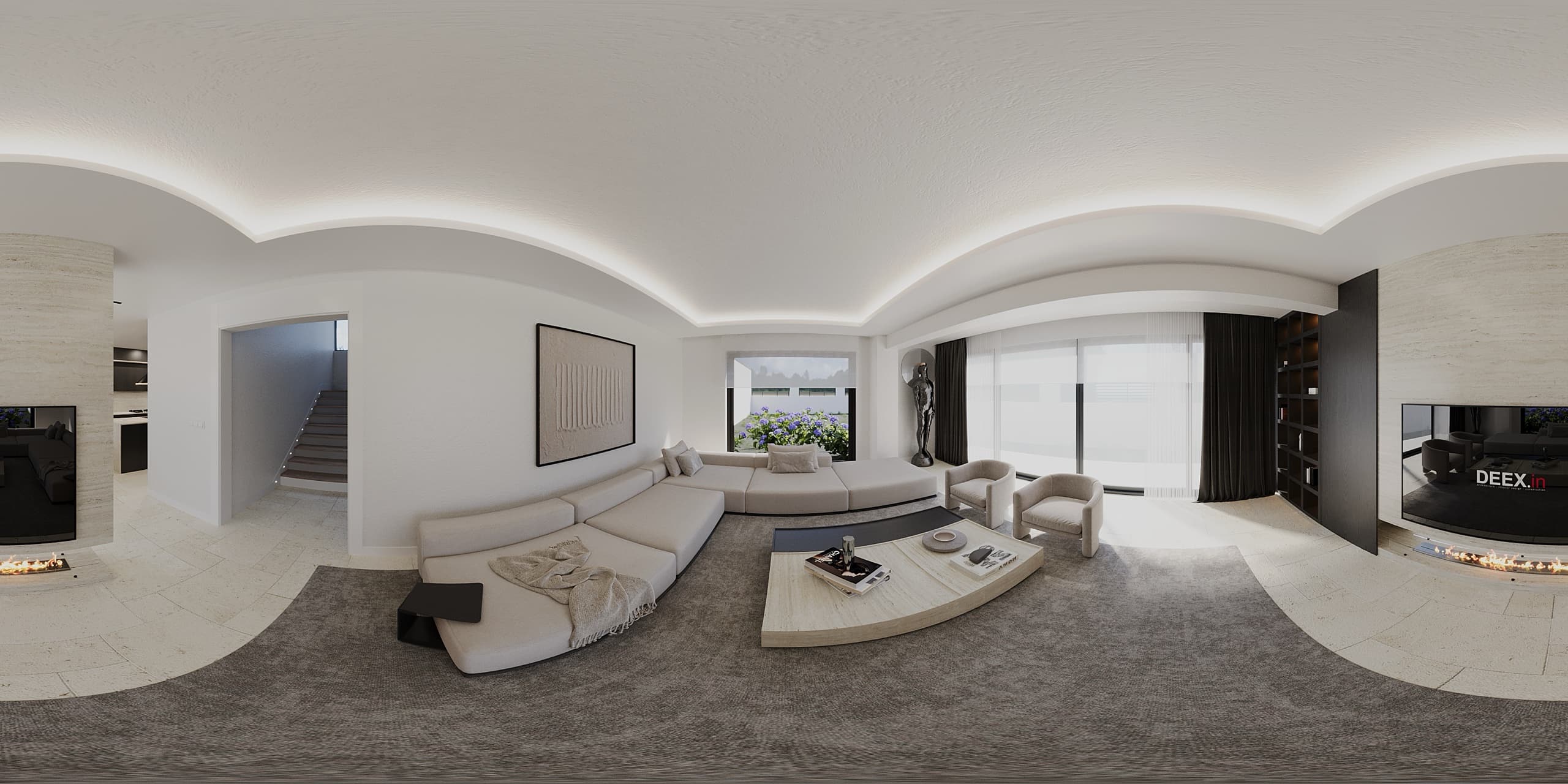 Indoor-outdoor lounge area opening to terrace
