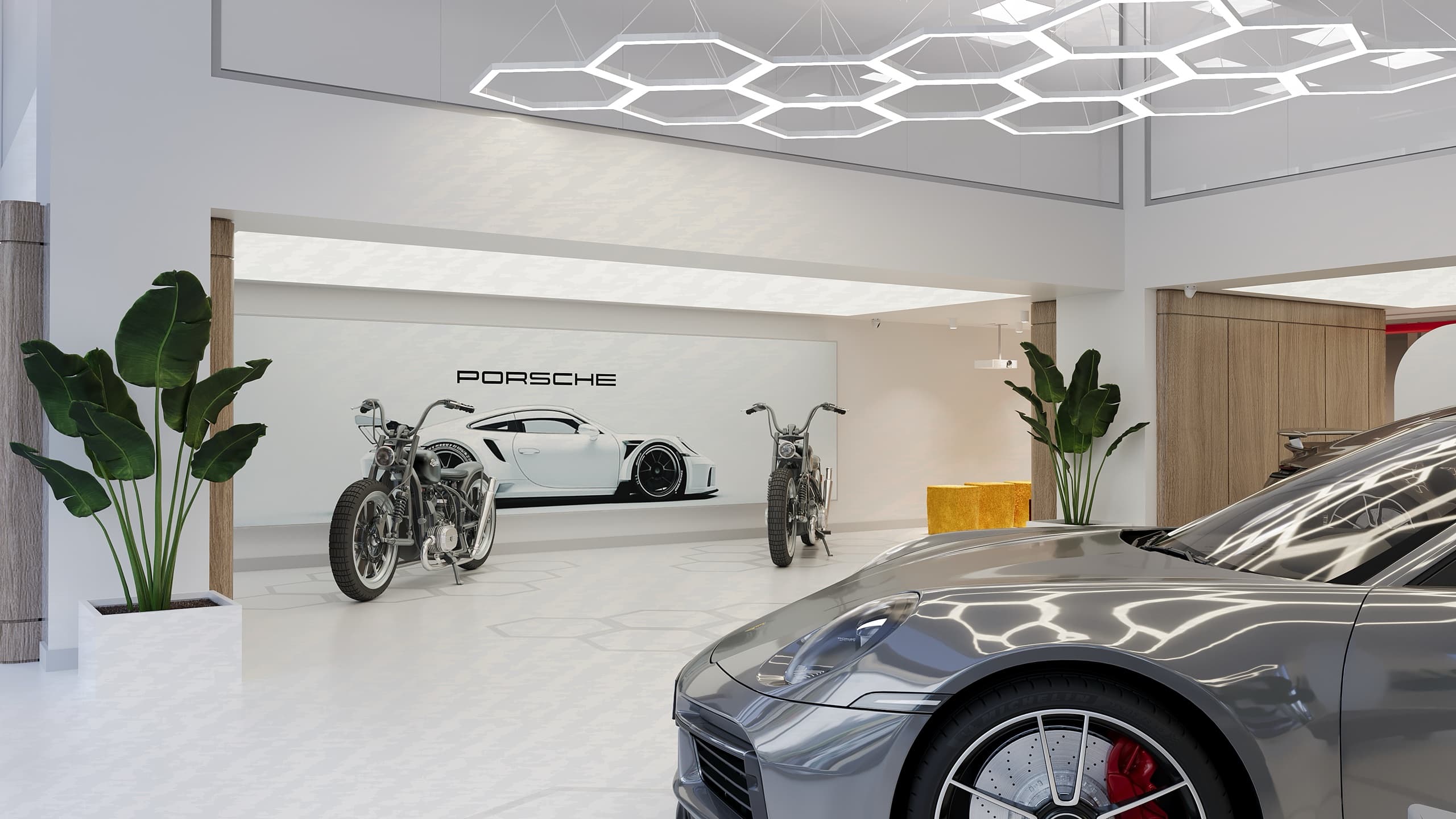 Wide showroom view with multiple vehicles displayed