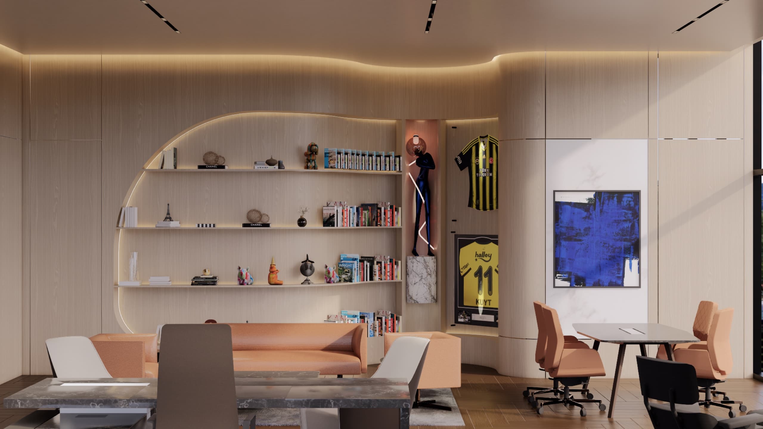 Brand archway leading to product showroom